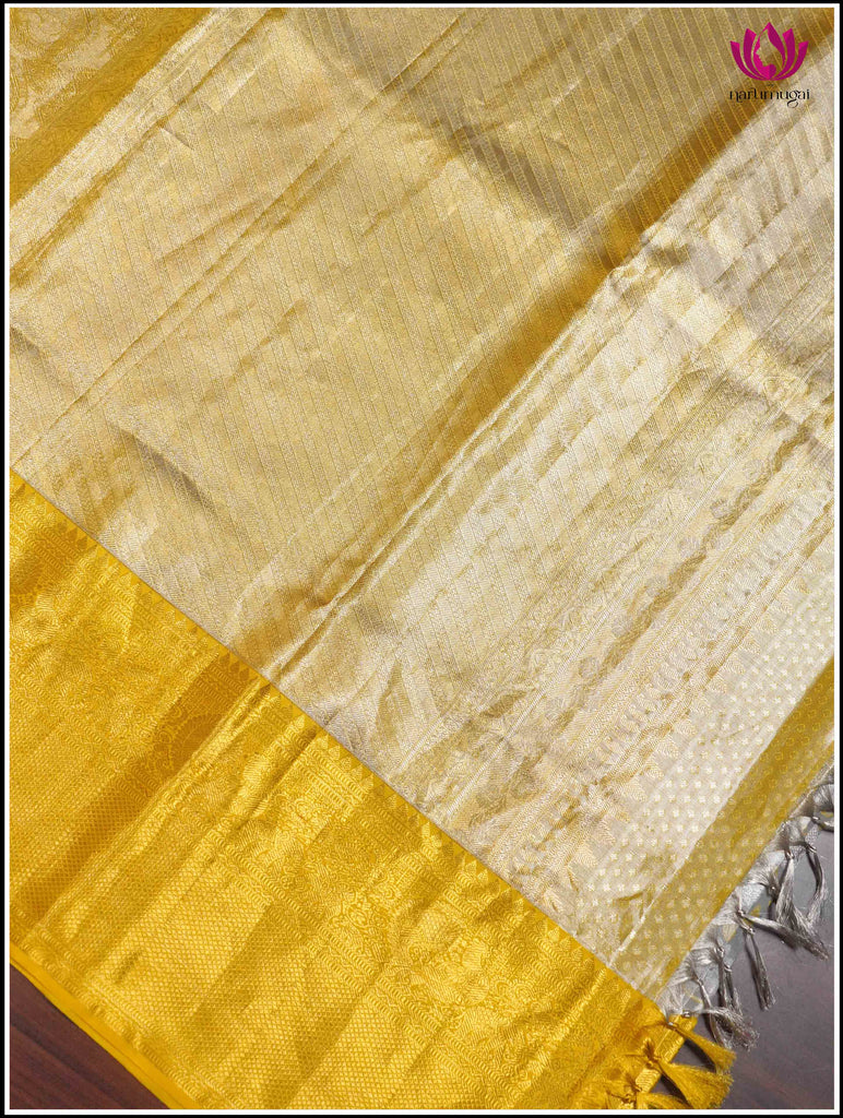 Kanjivaram Silk Saree in Gray and Yellow 3