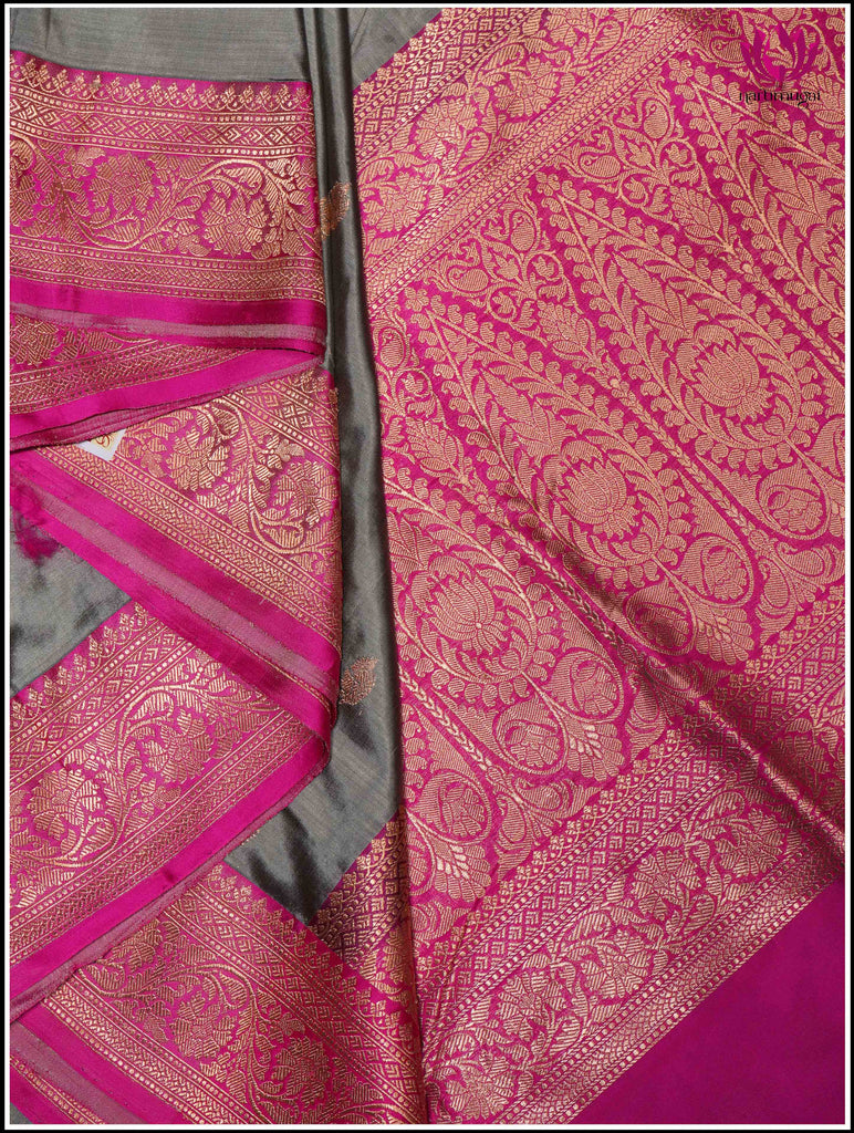 Banarasi Katan Silk Saree in Gray and Pink 6