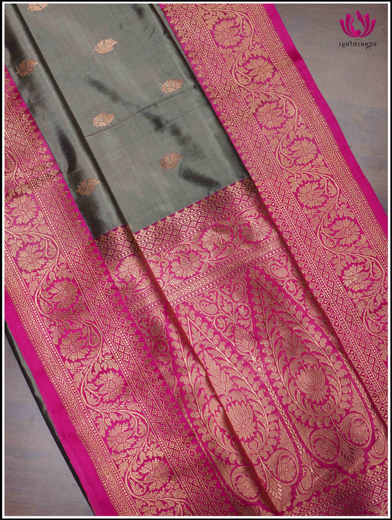 Banarasi Katan Silk Saree in Gray and Pink 7
