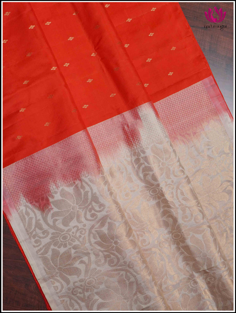 Kanchipuram Soft Silk Saree in Red with Cream 1