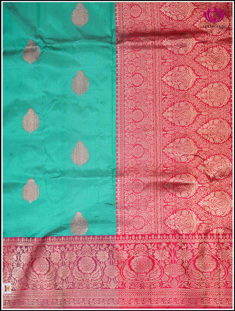 Banarasi Katan Silk Saree in Turquoise Blue and Pinkish Red 5