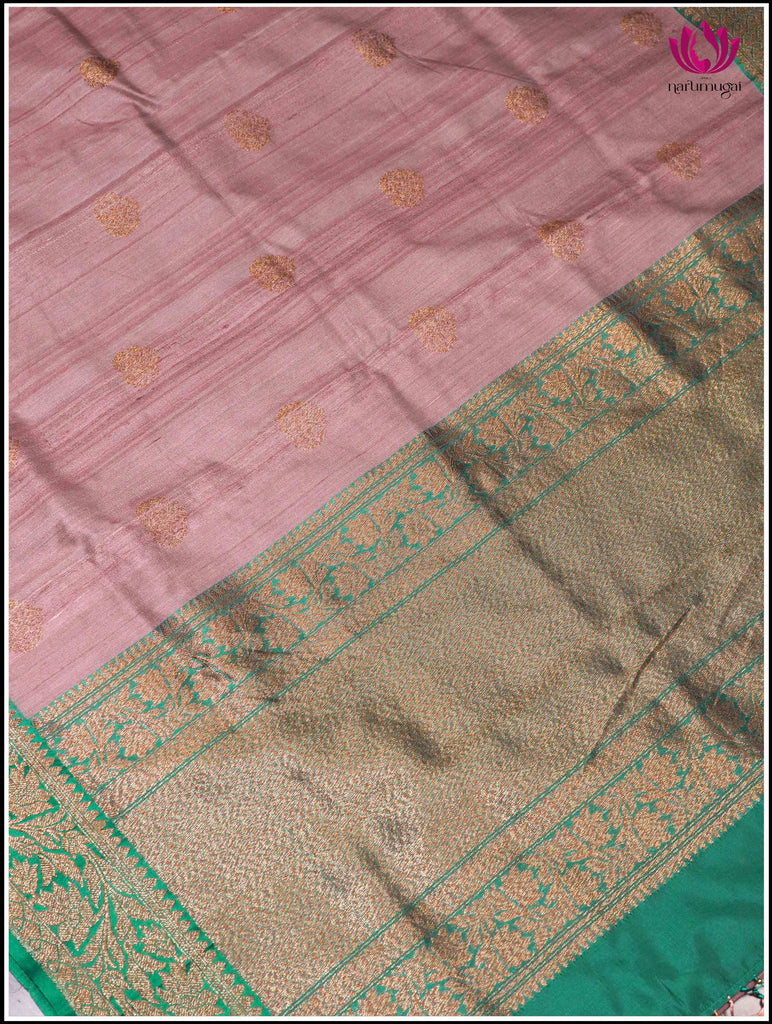 Banarasi Tussar Silk Saree in Lotus Pink and Green 1