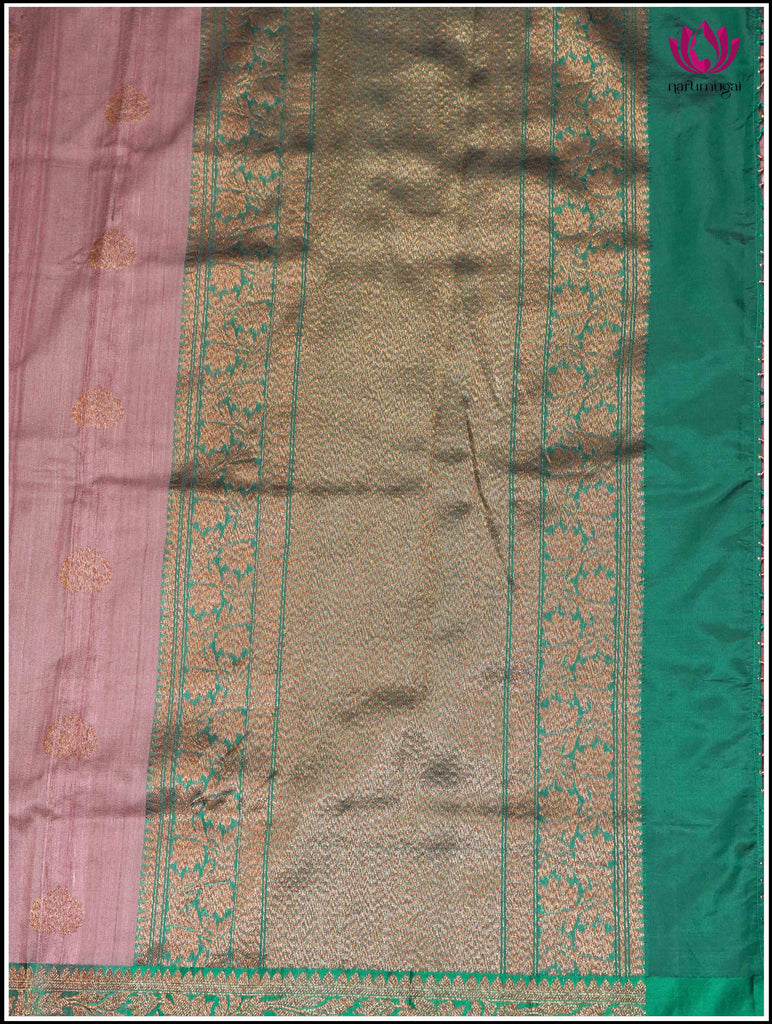 Banarasi Tussar Silk Saree in Lotus Pink and Green 2