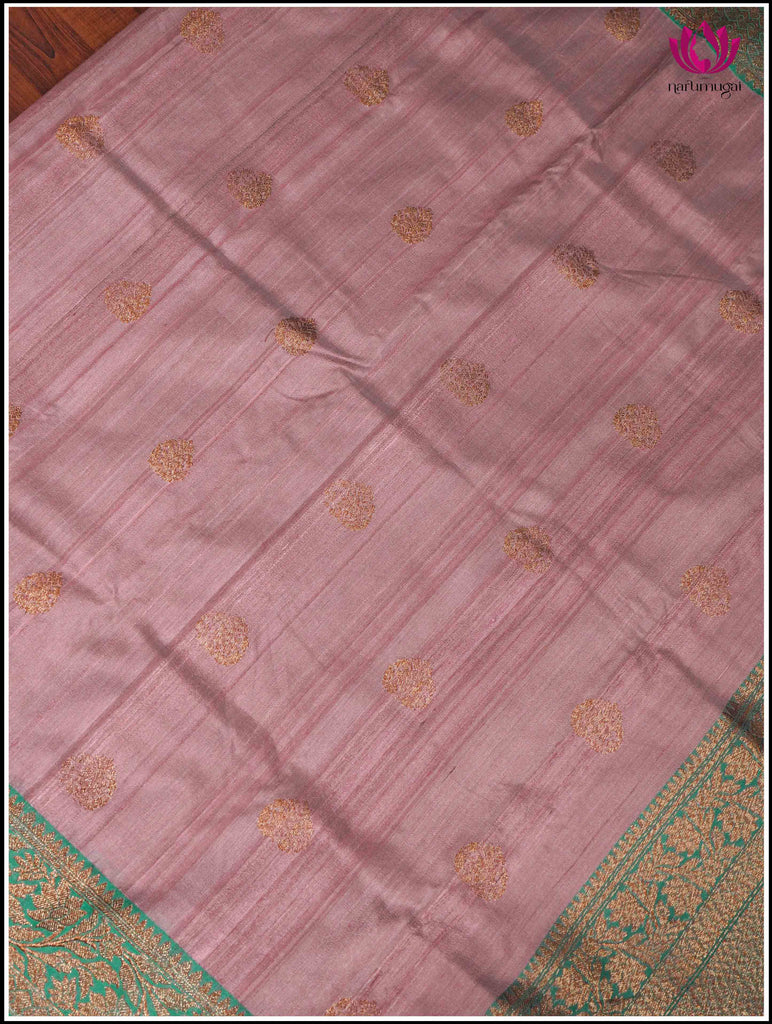 Banarasi Tussar Silk Saree in Lotus Pink and Green 4