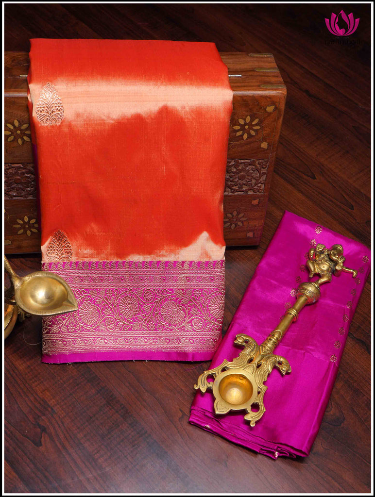 Banarasi Katan Silk Saree in Peach and Pink 1