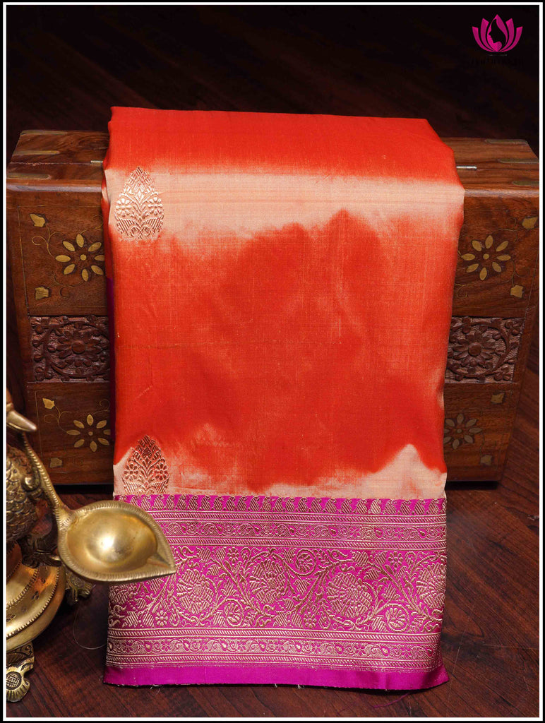 Banarasi Katan Silk Saree in Peach and Pink 2