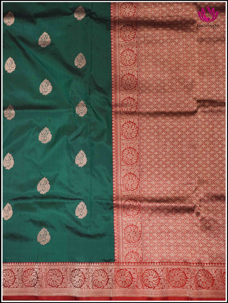 Banarasi Katan Silk Saree in Green and Maroon 6