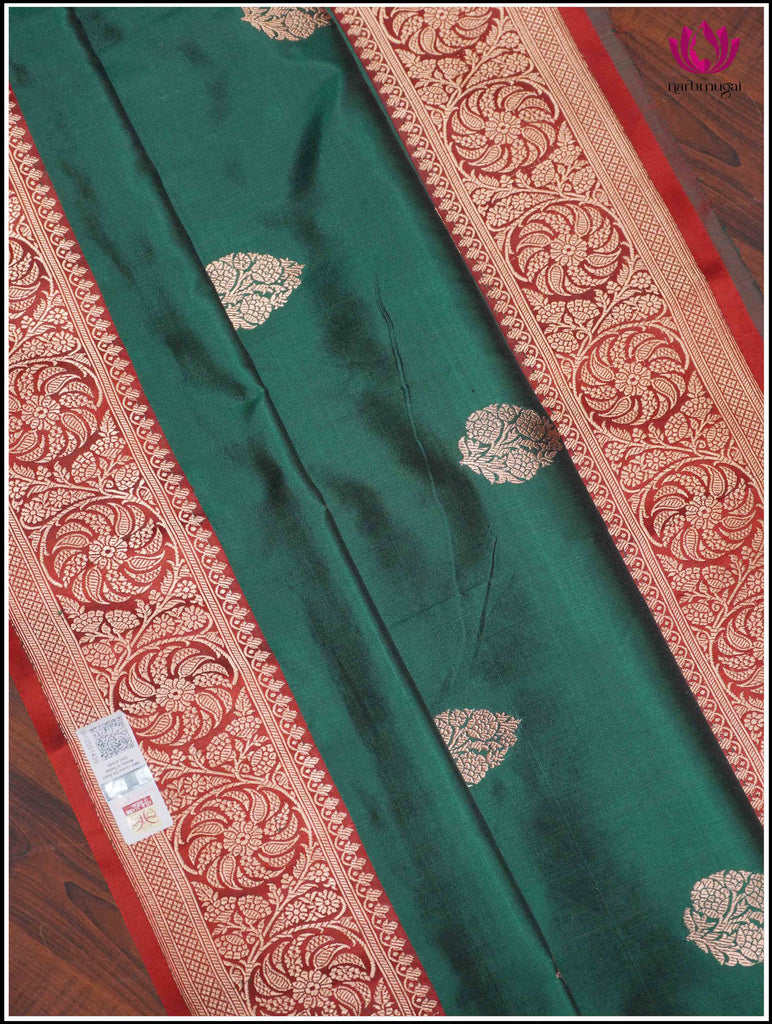 Banarasi Katan Silk Saree in Green and Maroon 11