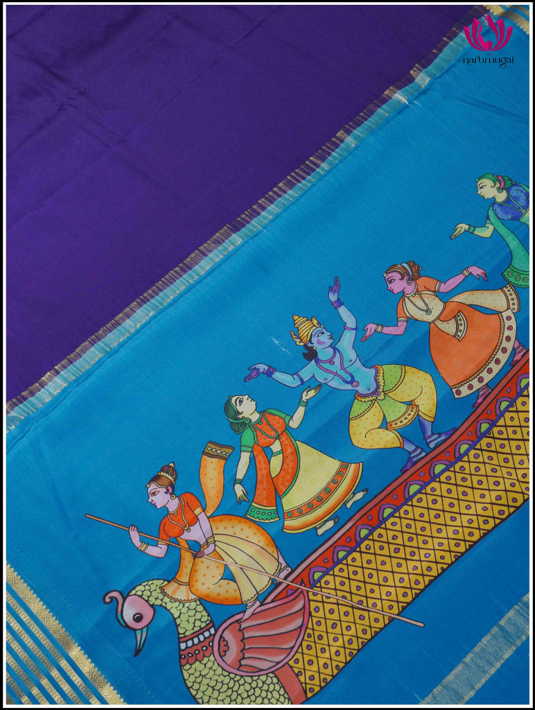 Mysore Silk Saree in Blue with Hand Painted Pallu11
