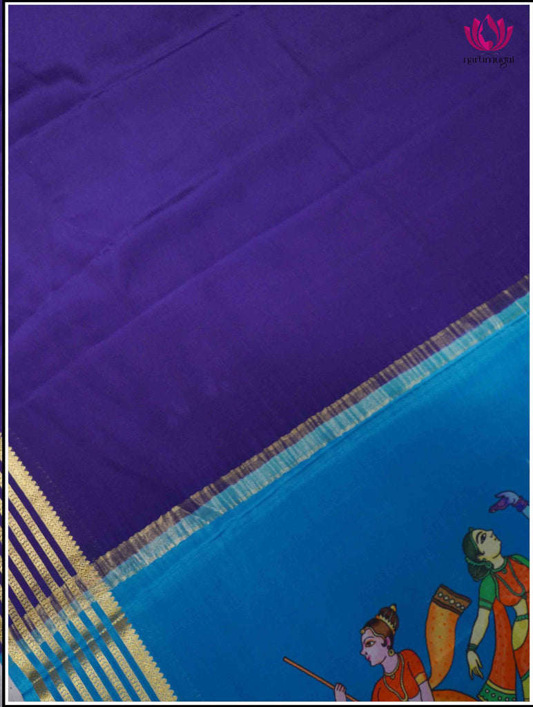 Mysore Silk Saree in Blue with Hand Painted Pallu6