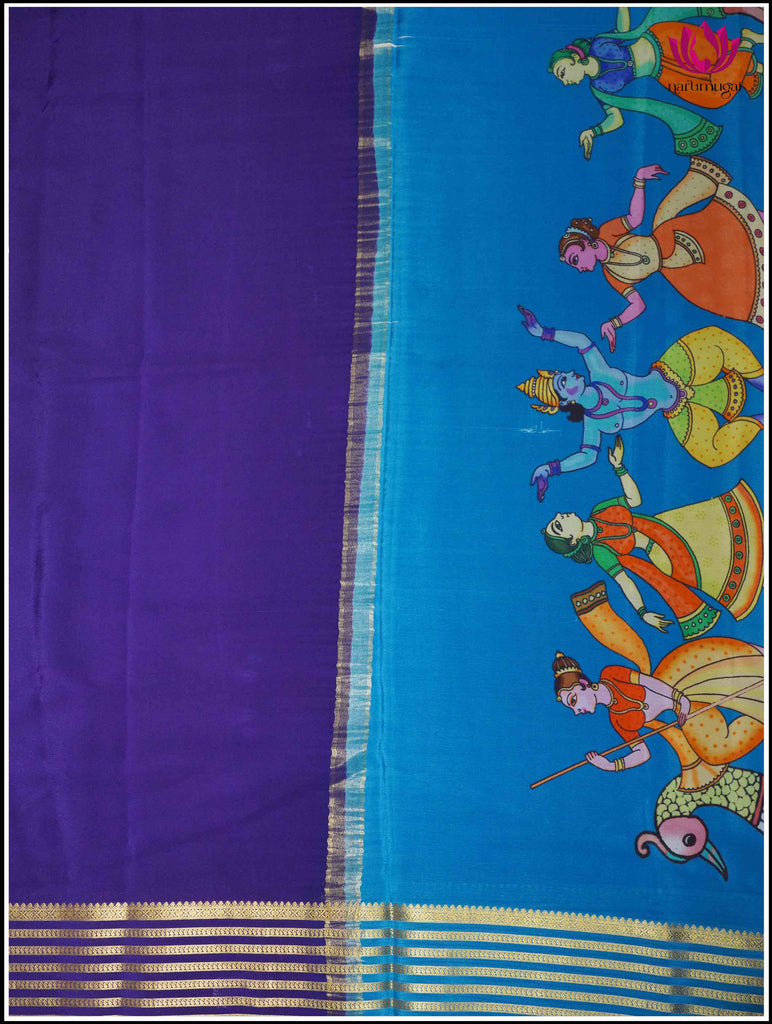 Mysore Silk Saree in Blue with Hand Painted Pallu7