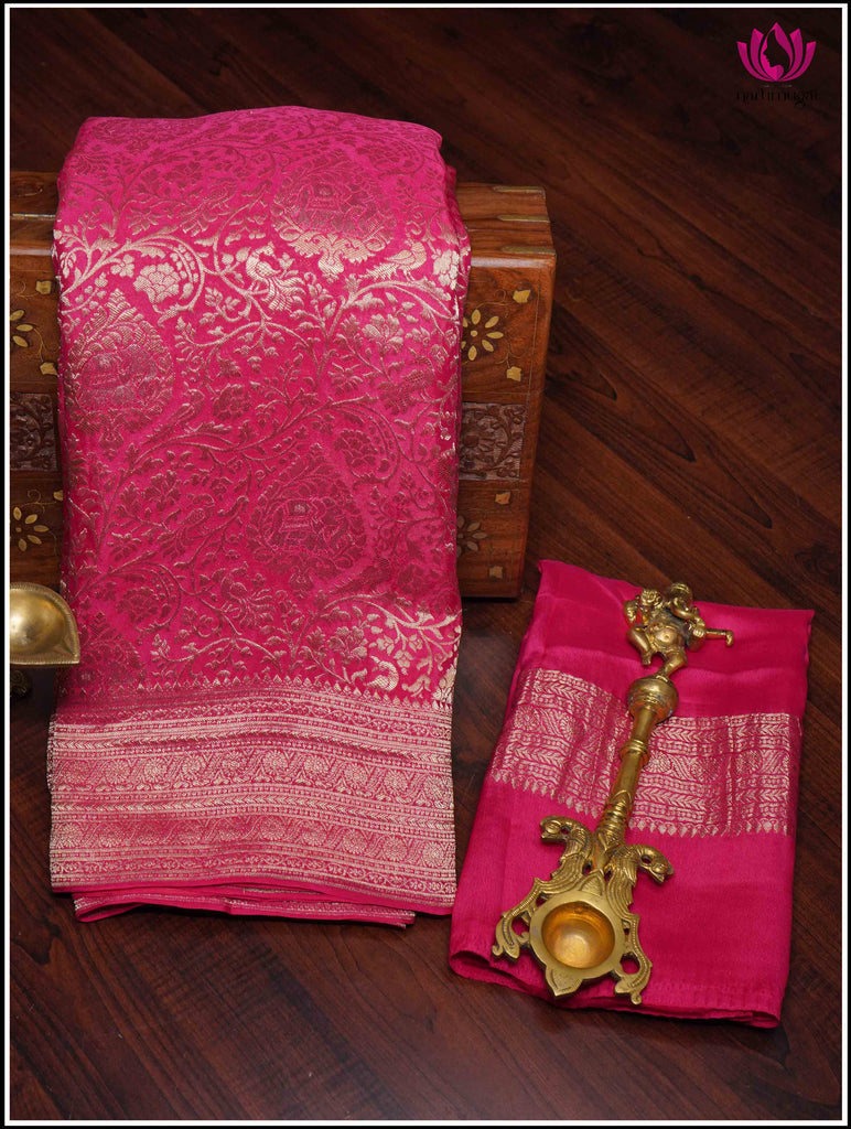 Mysore Silk Saree in Pink with gold zari 9