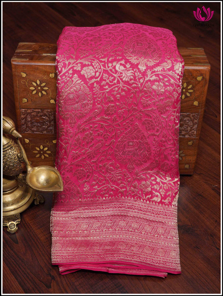 Mysore Silk Saree in Pink with gold zari 8