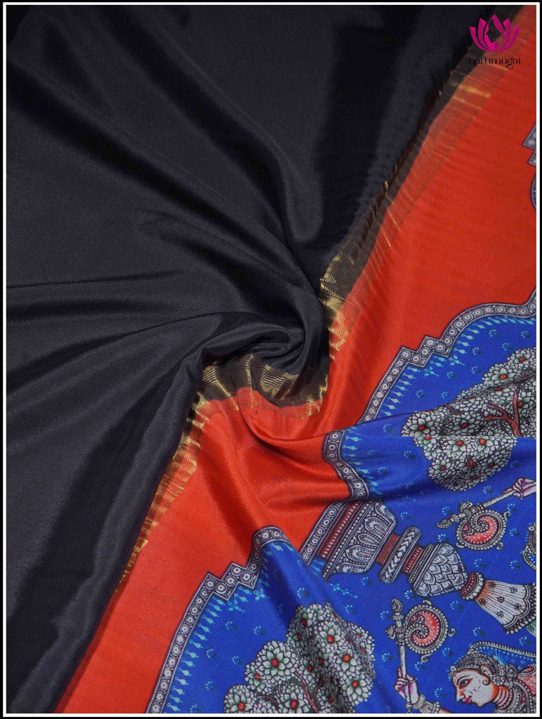 Mysore Silk Saree in Black with Hand Painted Pallu 4