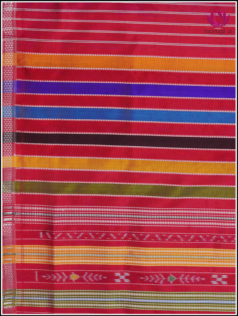 Berhampuri double pallu ( Double anchal) pure silk saree in Blue and Red 8