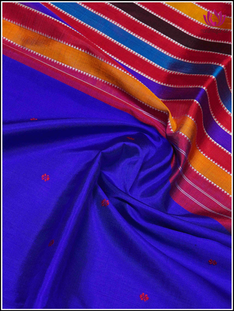 Berhampuri double pallu ( Double anchal) pure silk saree in Blue and Red 4