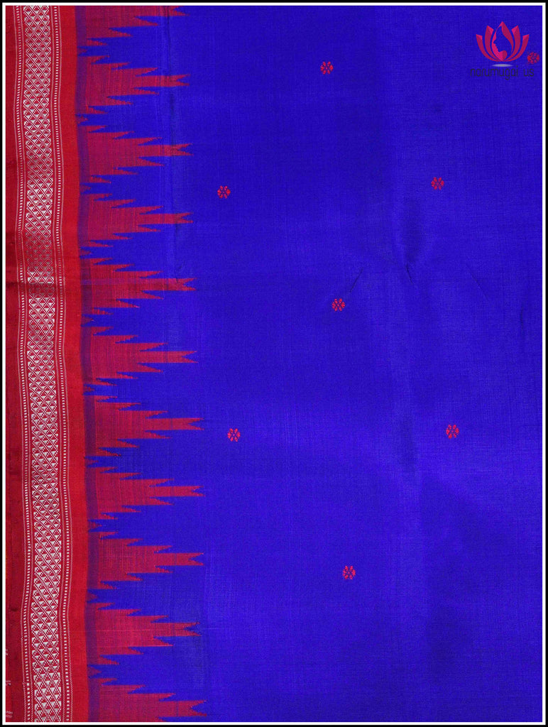 Berhampuri double pallu ( Double anchal) pure silk saree in Blue and Red 3