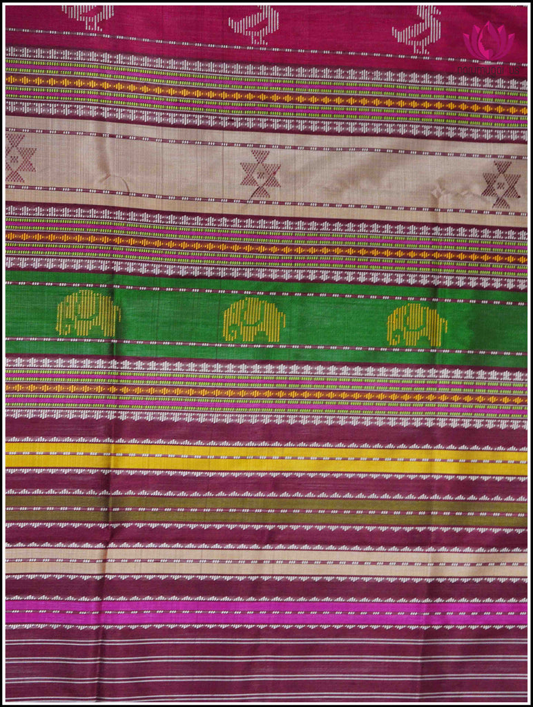 Berhampuri double pallu pure silk saree in Grey with Maroon border and vibrant pallu 8