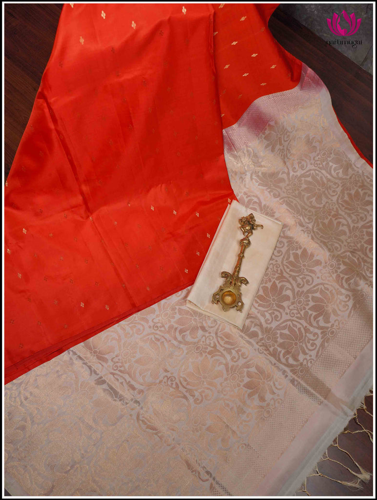 Kanchipuram Soft Silk Saree in Red with Cream 12