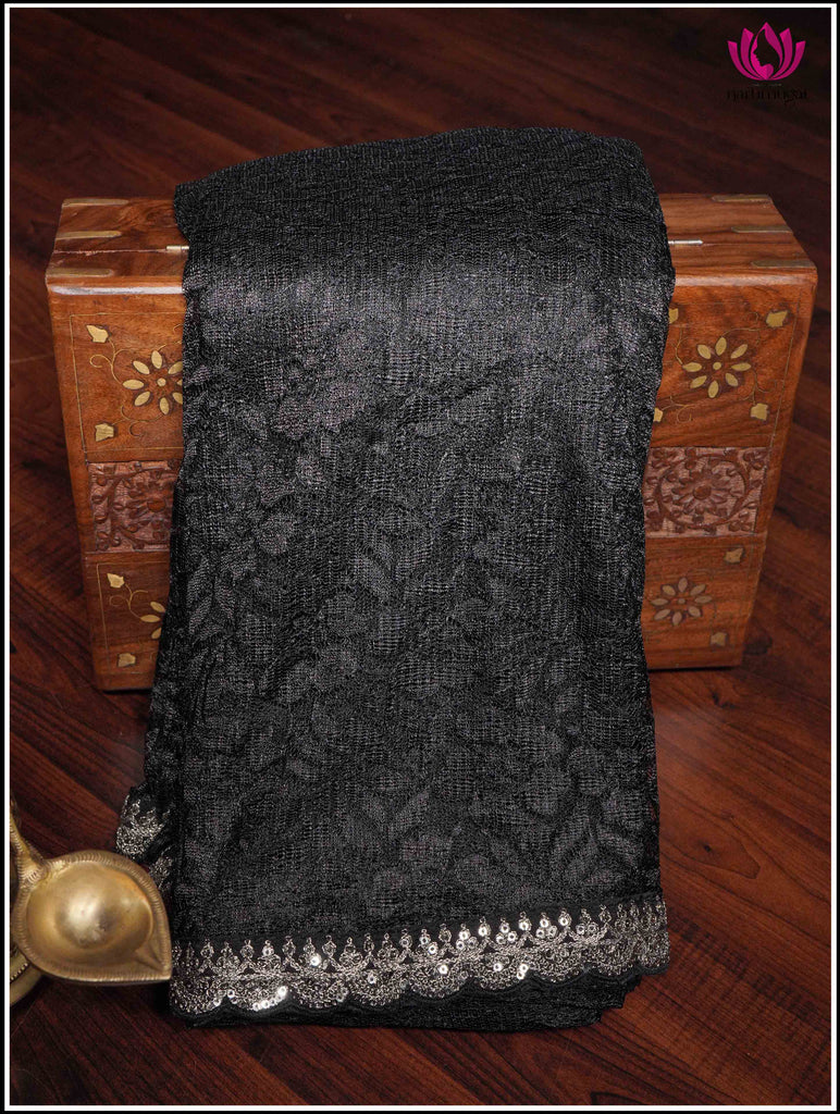 Lace Saree in Black with Sequins Work Border 9