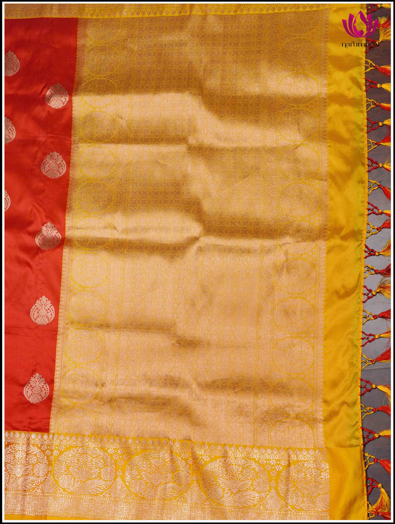 Banarasi Katan Silk Saree in Red and Yellow 5