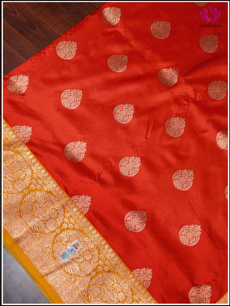 Banarasi Katan Silk Saree in Red and Yellow 7
