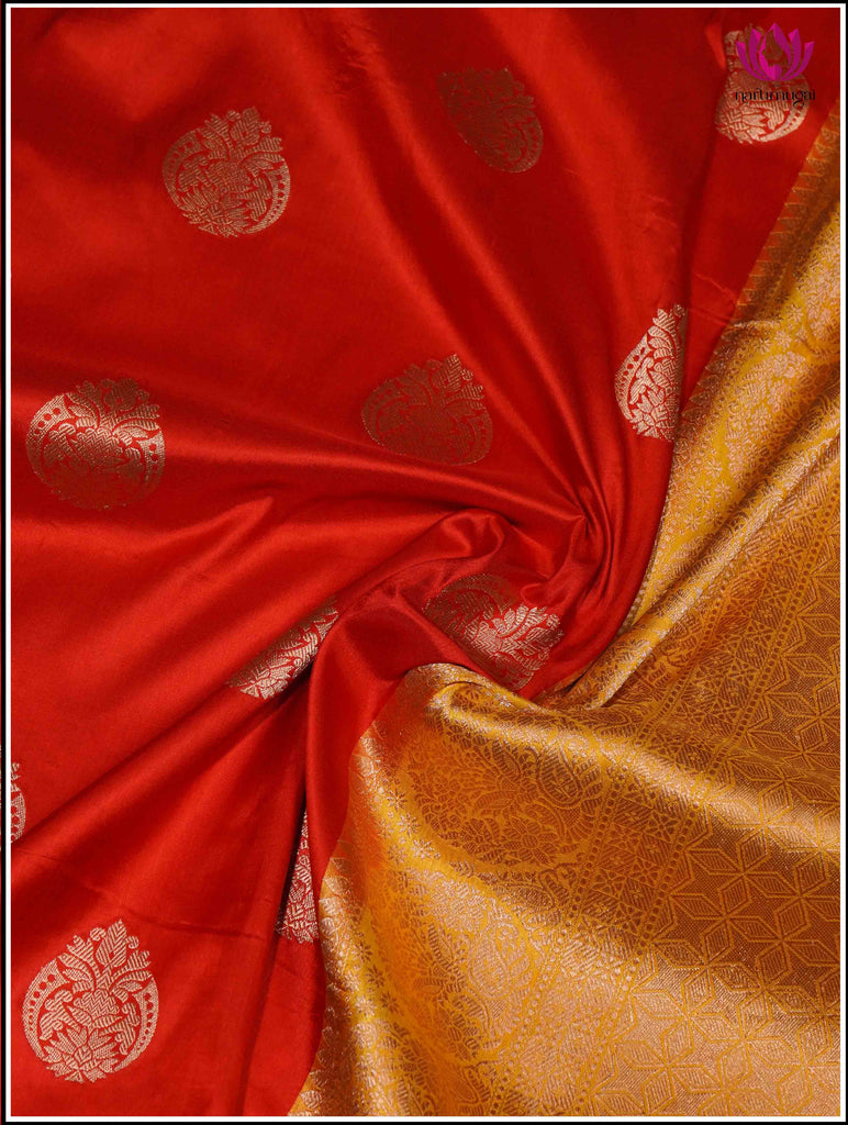 Banarasi Katan Silk Saree in Red and Yellow 8