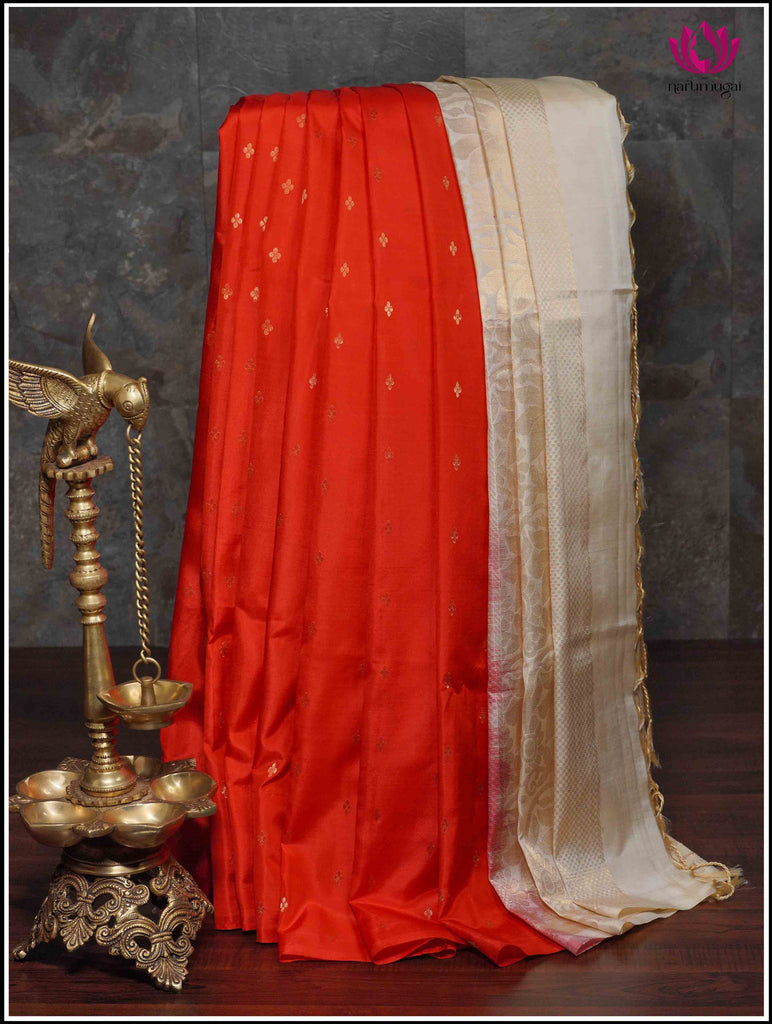 Kanchipuram Soft Silk Saree in Red with Cream 11