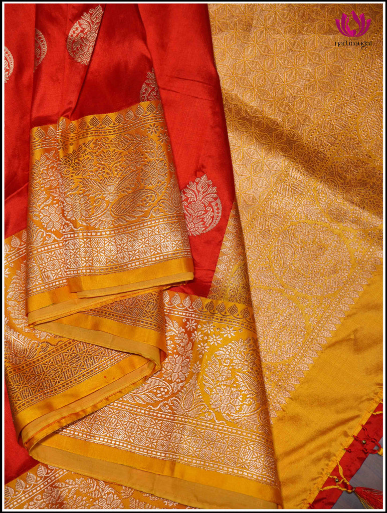 Banarasi Katan Silk Saree in Red and Yellow 9