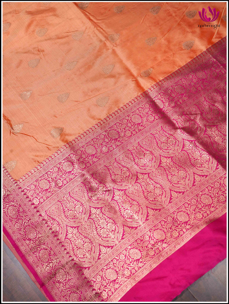 Banarasi Katan Silk Saree in Peach and Pink 5