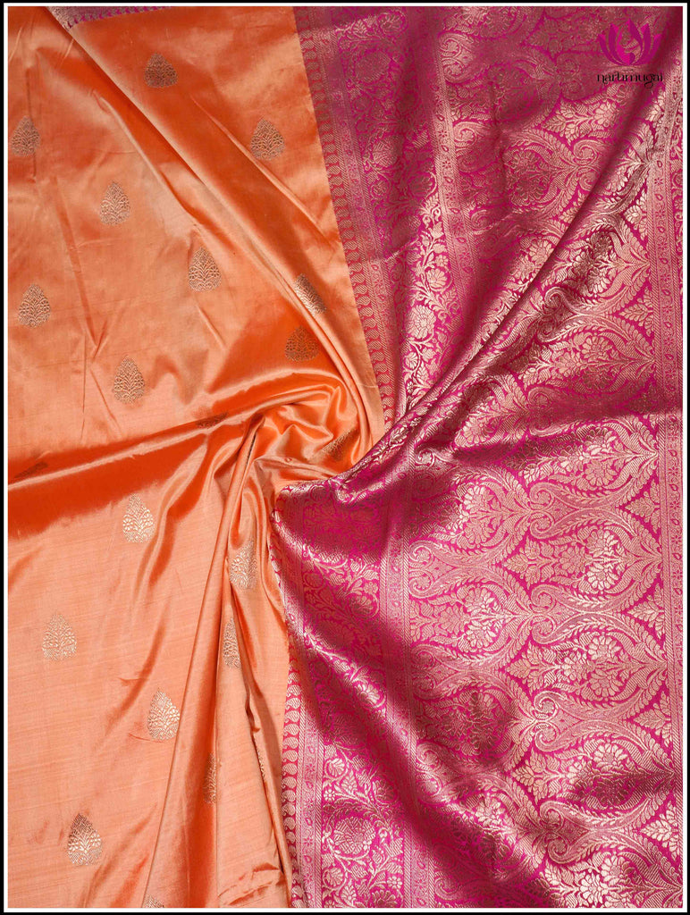 Banarasi Katan Silk Saree in Peach and Pink 8