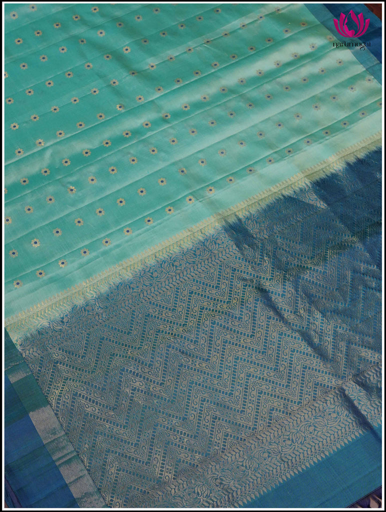 Kanchipuram Silk Saree in Teal Blue with Peacock Blue 1