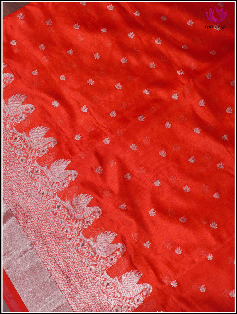 Chanderi Silk Saree in Red with Silver Zari 6