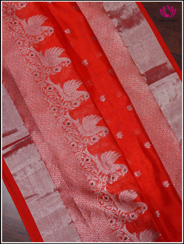 Chanderi Silk Saree in Red with Silver Zari 1