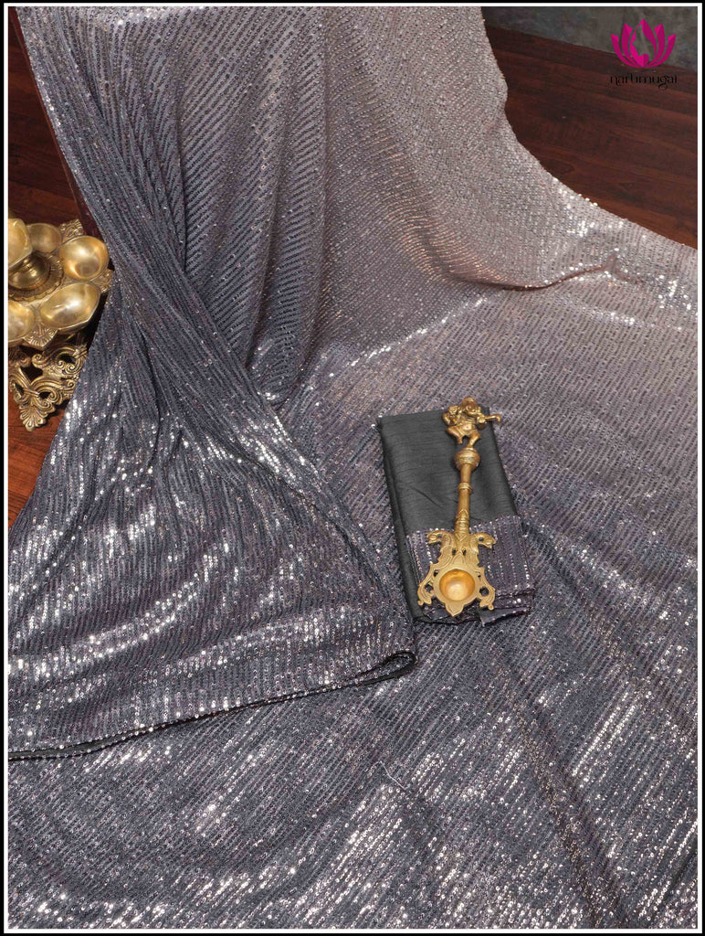 Sequin Saree in Black Ombre 9
