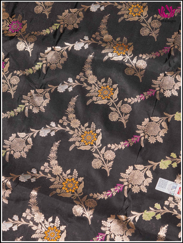 Banarasi Katan Silk in Black with Floral jaal and Meenakari weaving 7