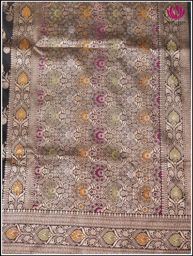 Banarasi Katan Silk in Black with Floral jaal and Meenakari weaving 6