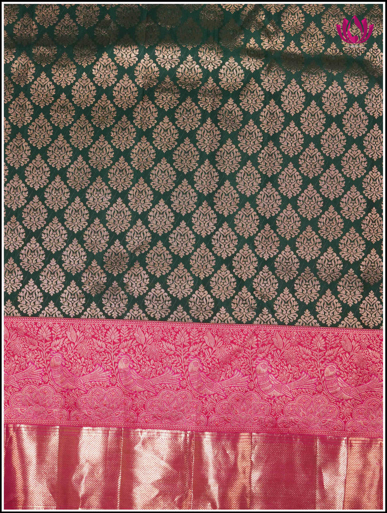 Kanchipuram Silk Saree in Green and Pinkish-red with brocade 5