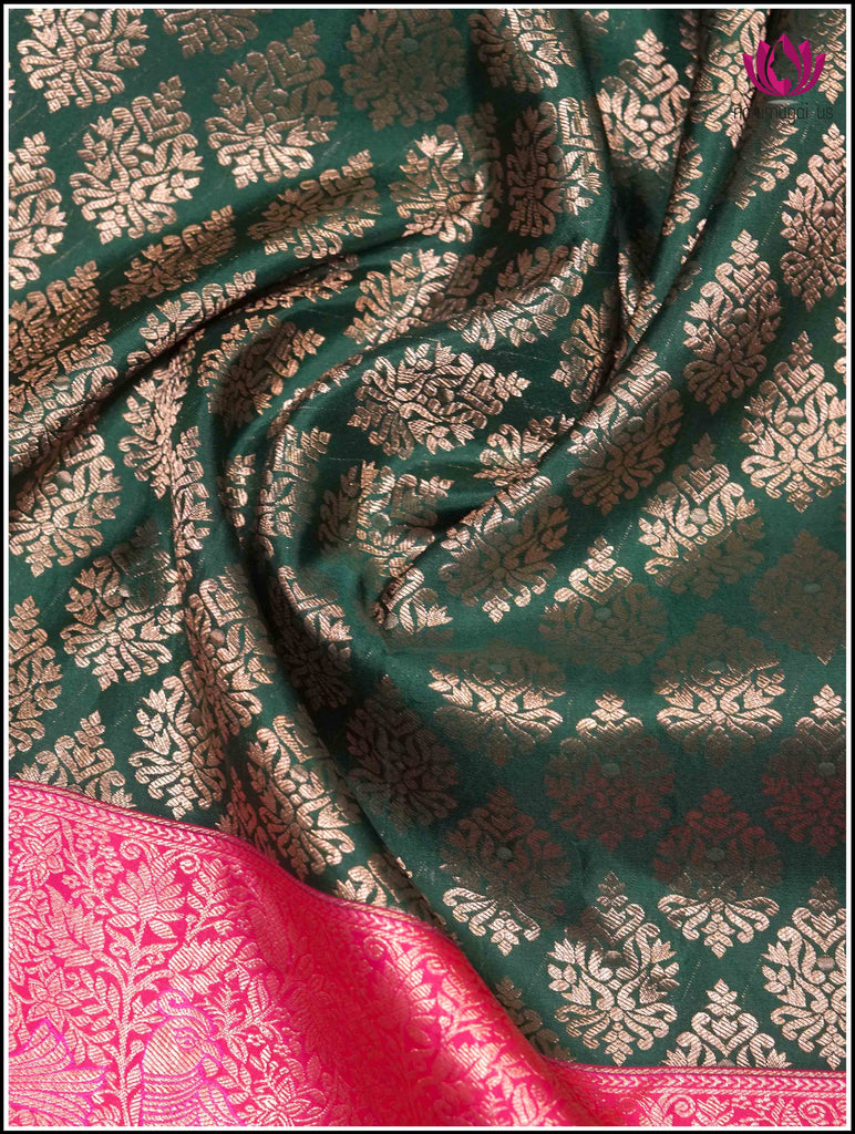 Kanchipuram Silk Saree in Green and Pinkish-red with brocade 10