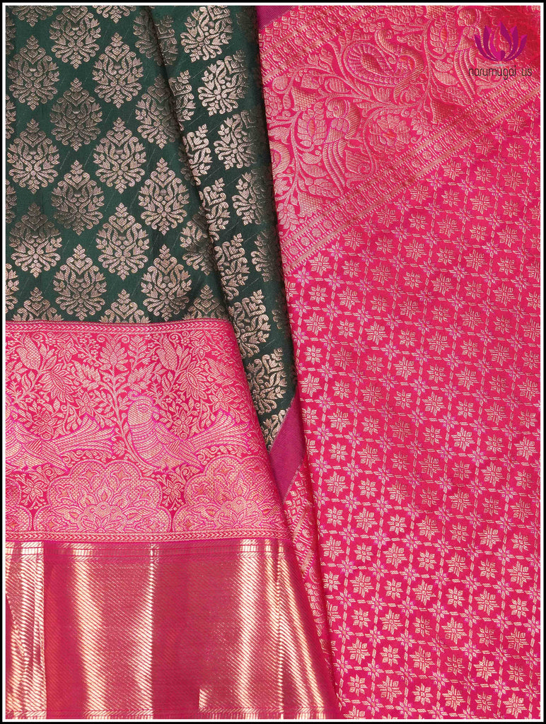 Kanchipuram Silk Saree in Green and Pinkish-red with brocade 11