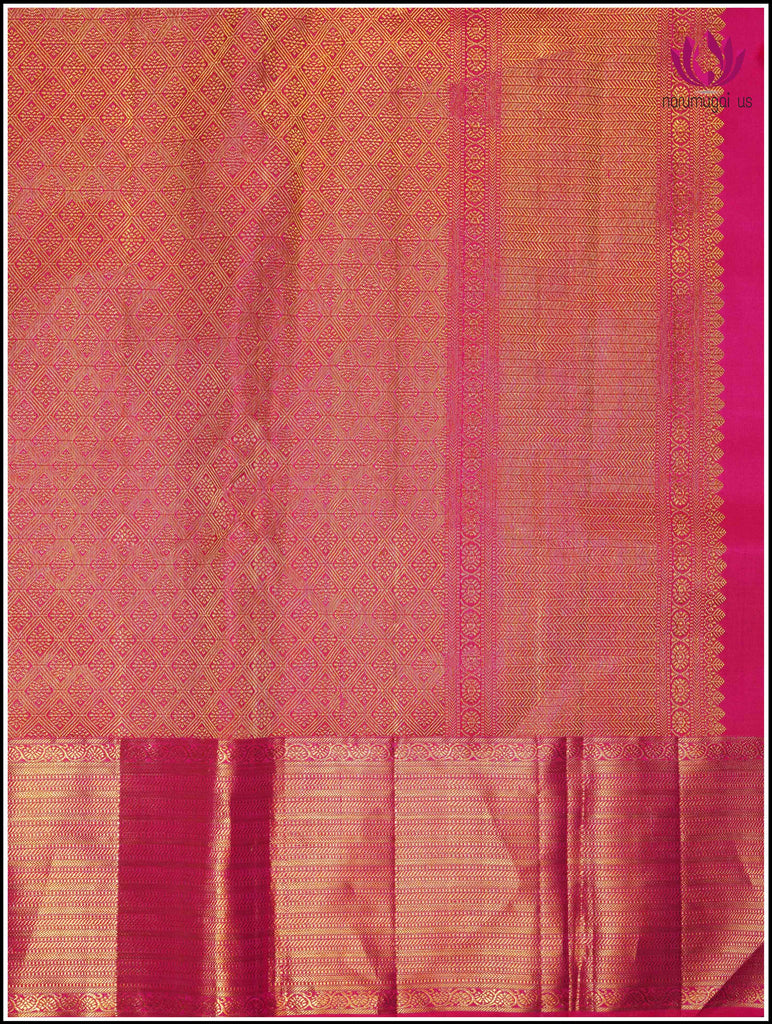 Kanchipuram Silk Saree in Hot Pink with Gold Zari 5