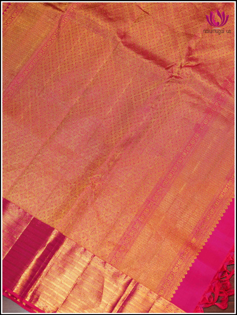 Kanchipuram Silk Saree in Hot Pink with Gold Zari 8
