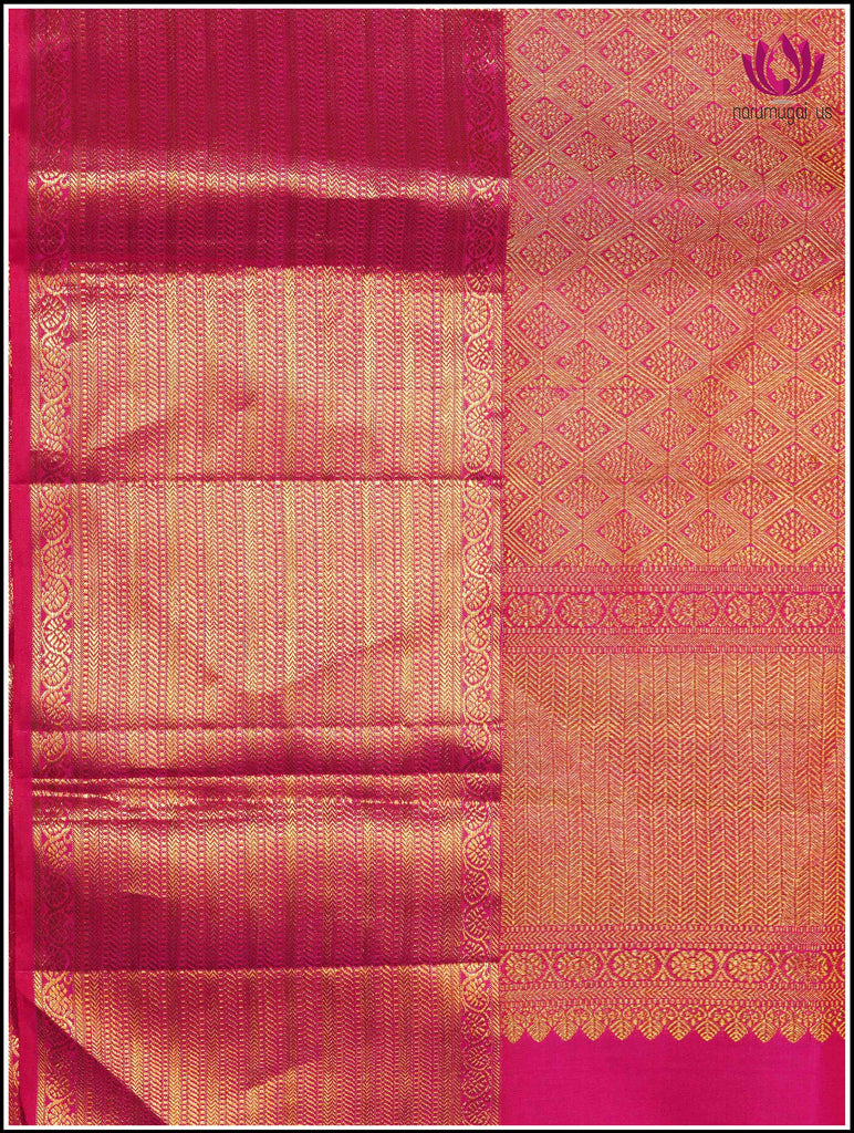 Kanchipuram Silk Saree in Hot Pink with Gold Zari 9