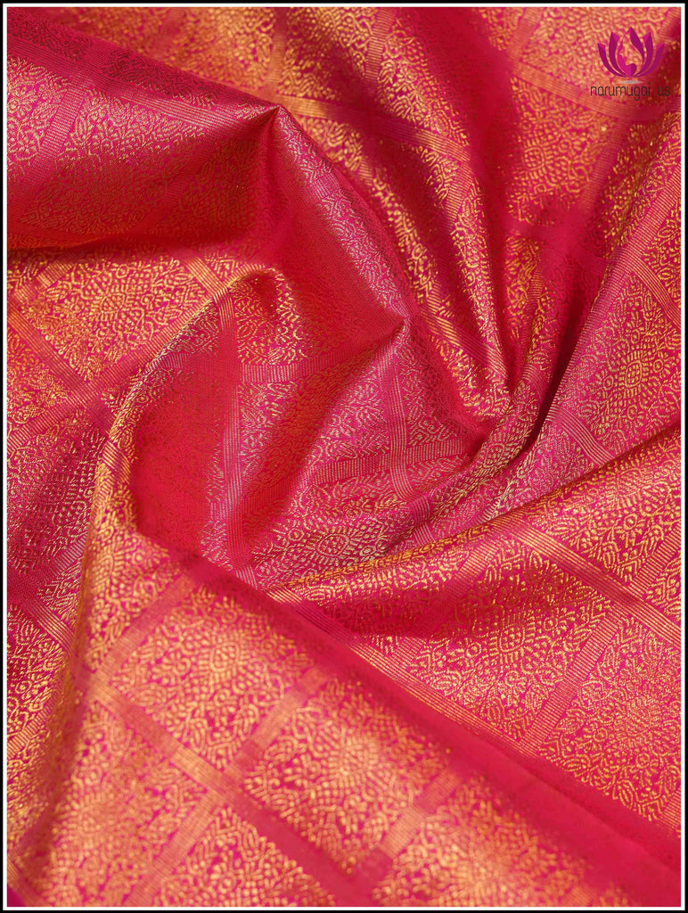 Kanchipuram Silk Saree in Hot Pink with Gold Zari 10