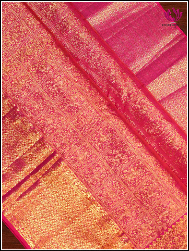 Kanchipuram Silk Saree in Hot Pink with Gold Zari 13