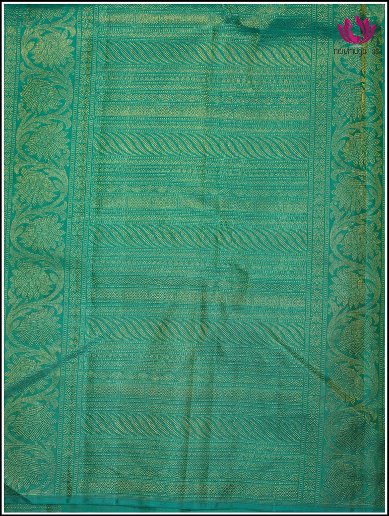 Kanchipuram Silk Saree in Red and Teal Blue 6