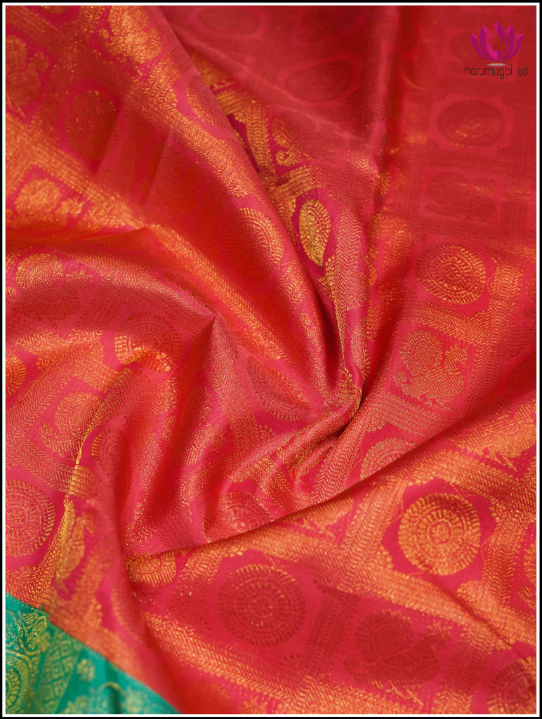 Kanchipuram Silk Saree in Red and Teal Blue 8