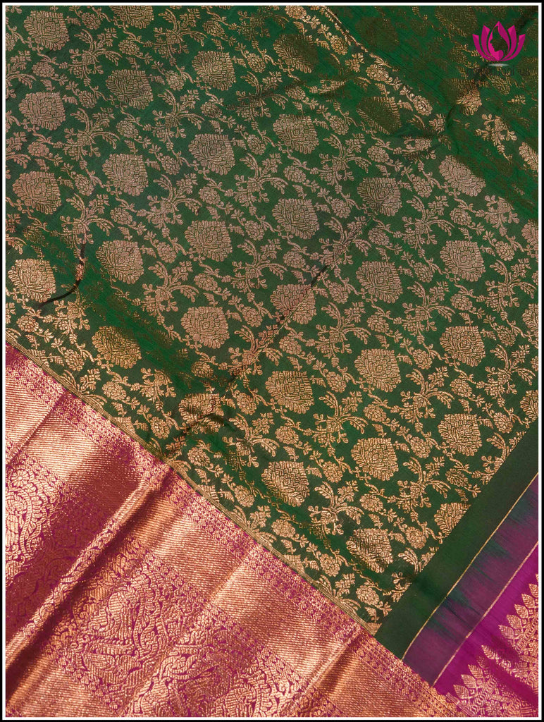 Kanchipuram Silk Saree in Green and Pinkish-red with brocade 18
