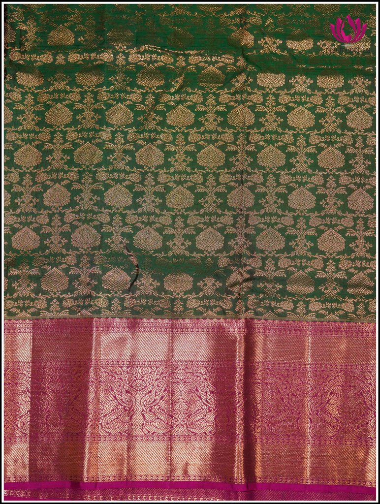 Kanchipuram Silk Saree in Green and Pinkish-red with brocade 19