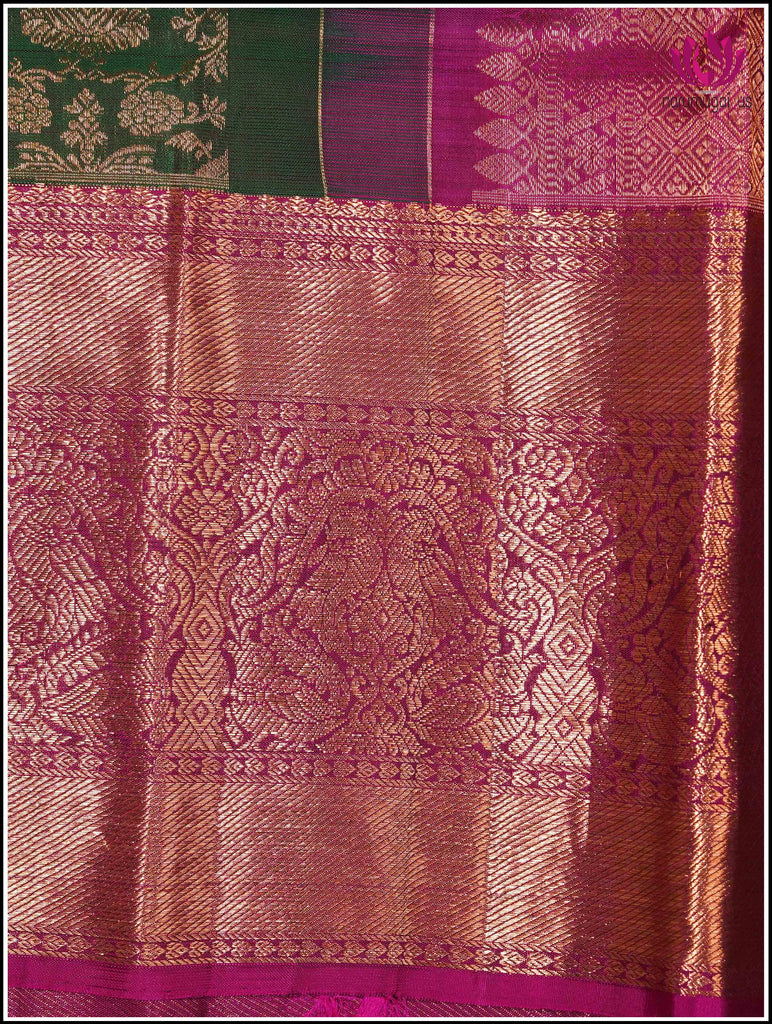 Kanchipuram Silk Saree in Green and Pinkish-red with brocade 23